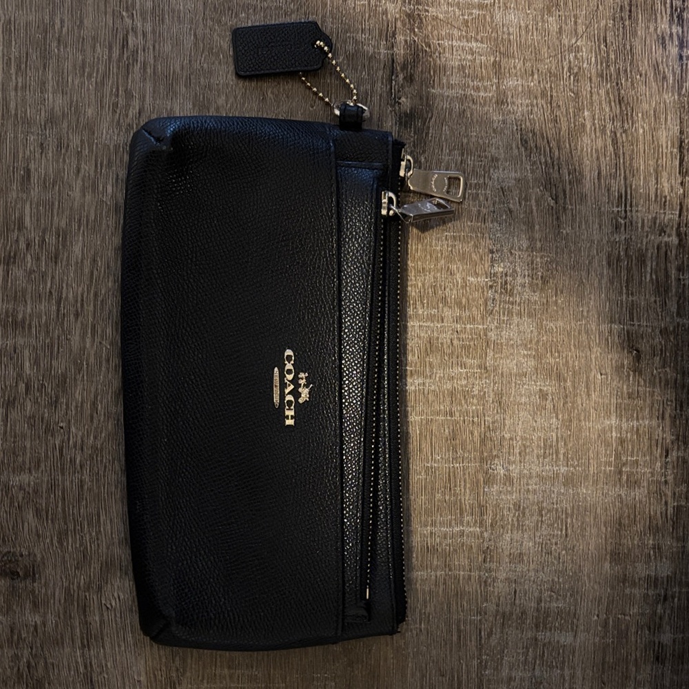 Coach Black Leather Zip Pouch